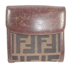 Fendi Zucca‎ Monogram Canvas and Leather Trim Bifold Wallet Brown